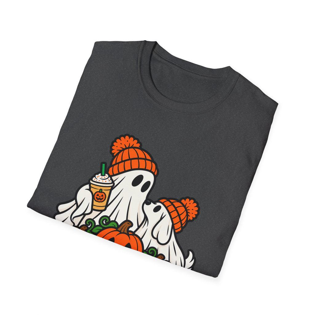 Halloween Pumpkin Ghosts T-Shirt — Cute Cozy Ghosts with Pumpkin Spice Latte