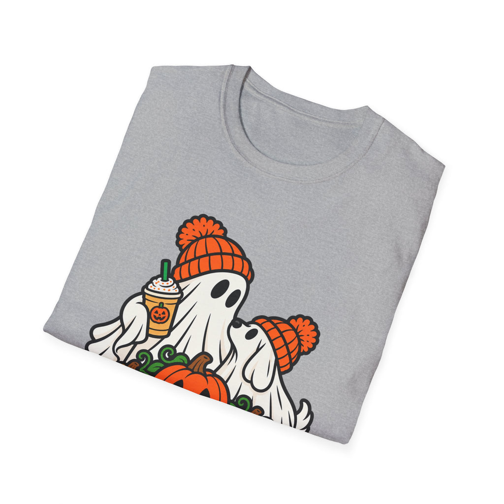 Halloween Pumpkin Ghosts T-Shirt — Cute Cozy Ghosts with Pumpkin Spice Latte