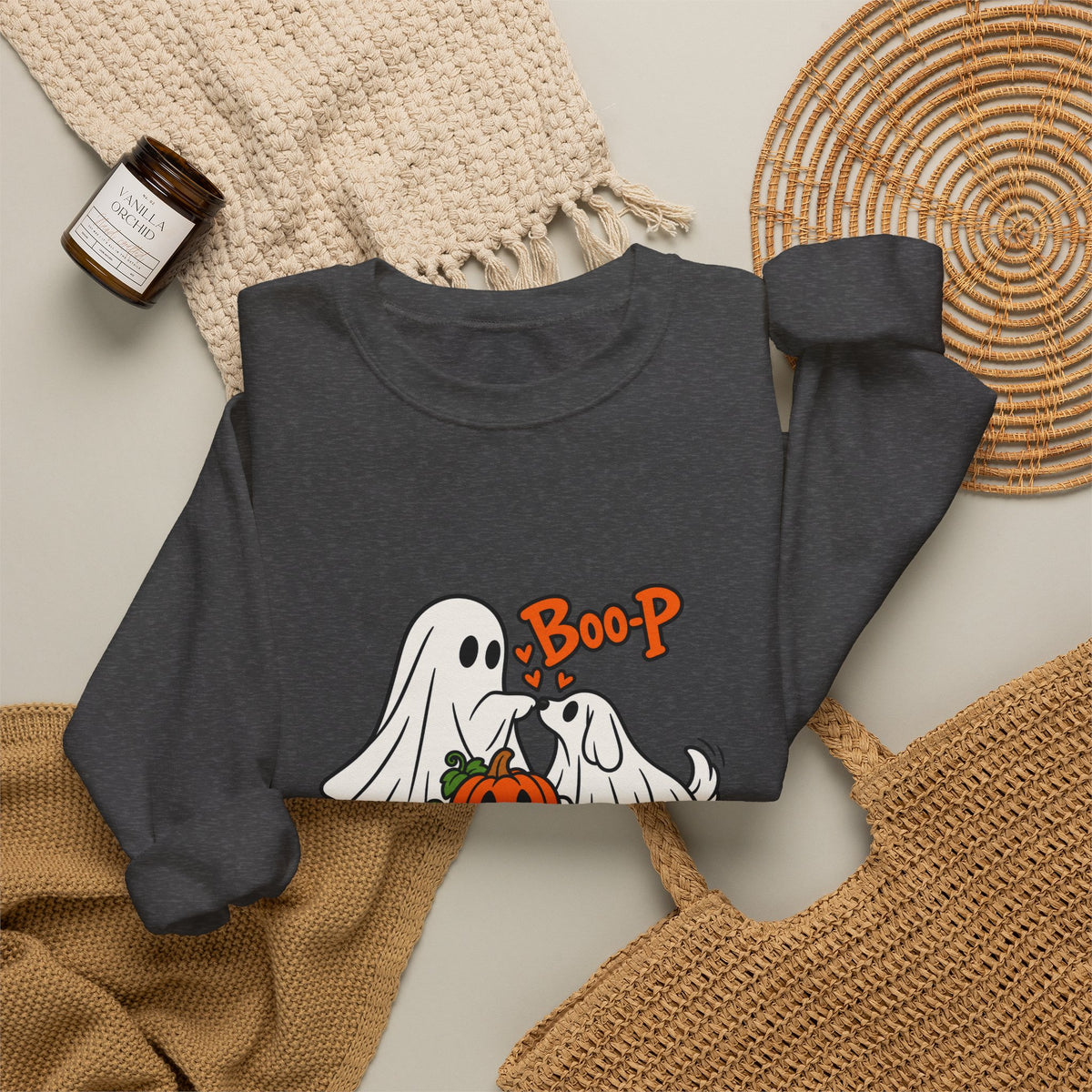 Ghost Boop Crewneck Sweatshirt — Cute Halloween Pumpkin Ghosts Graphic