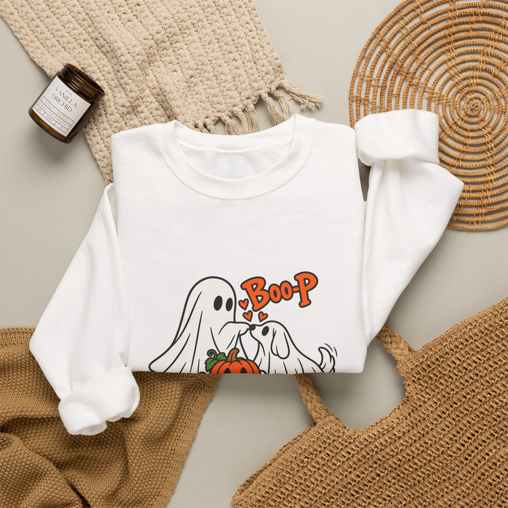 Ghost Boop Crewneck Sweatshirt — Cute Halloween Pumpkin Ghosts Graphic