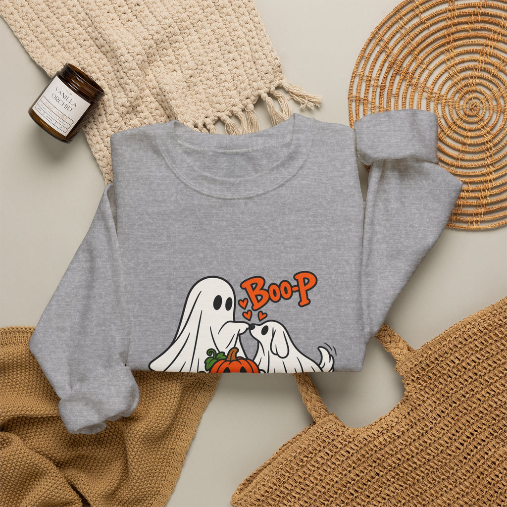 Ghost Boop Crewneck Sweatshirt — Cute Halloween Pumpkin Ghosts Graphic