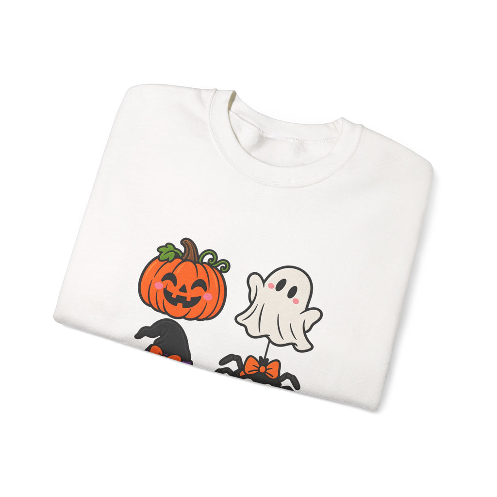 Halloween Icons Crewneck Sweatshirt — Cute Pumpkin Ghost Witch Hat Spider Graphic
